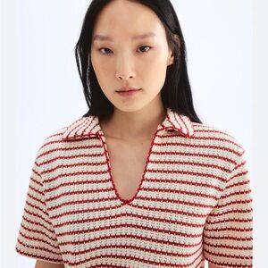 H&M Red and Cream Striped Knit Polo